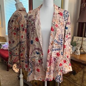 John Mark Floral Embroidered Blazer with Multicolor Design 100% Rayon NWOT